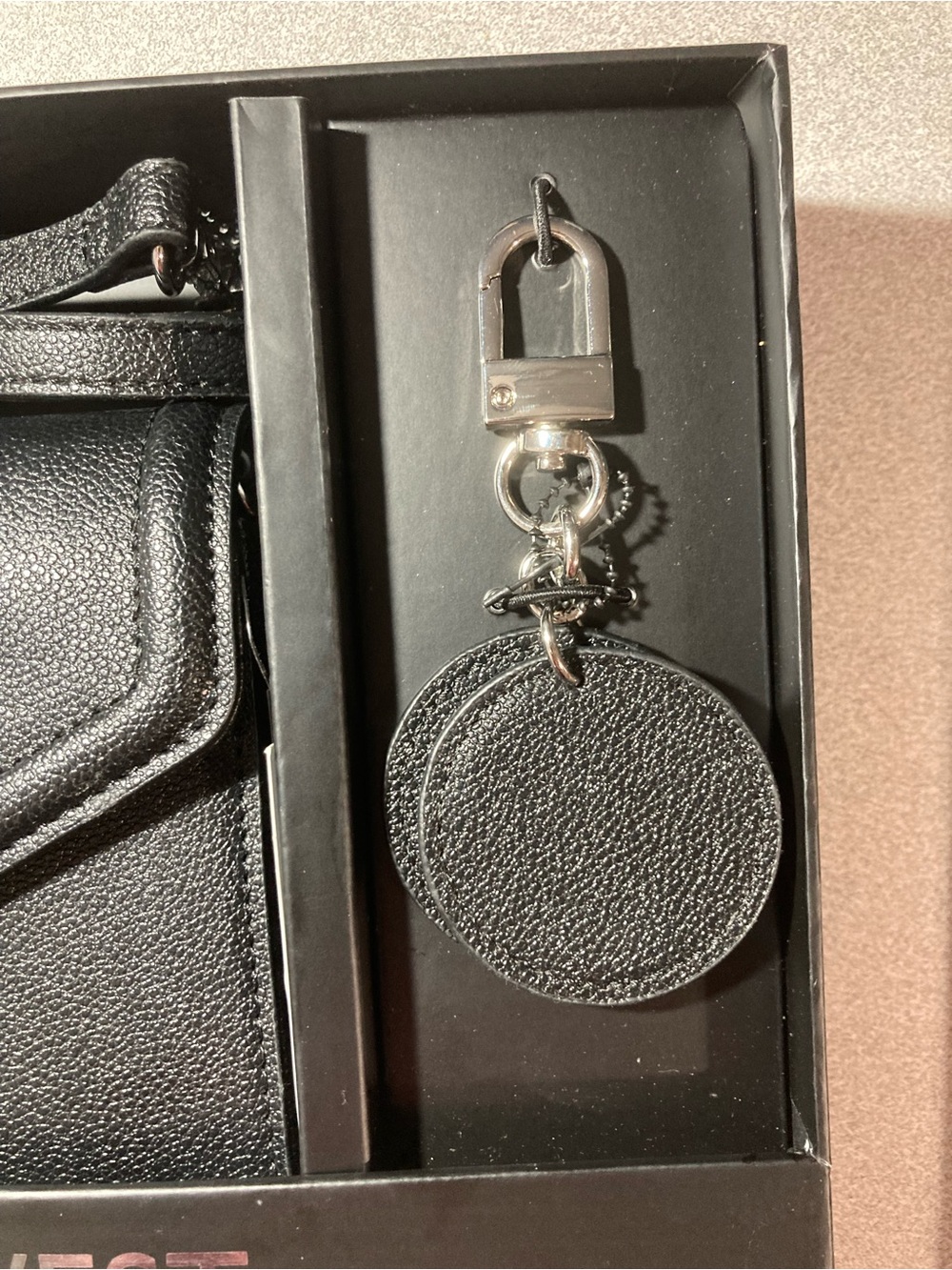 Nine West Zane Black Mini Flap Crossbody Gift Set w/Mirror Key Ring Wallet Purse - Picture 9 of 9